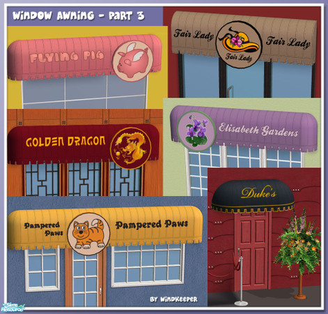 Sims 2 — Window Awning - Part 3 by Windkeeper — Set of business window awning with optional signs. Also included
