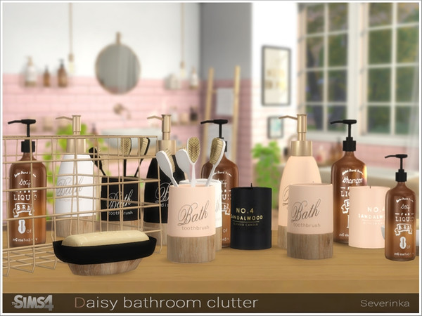 Sims 4 — Daisy bathroom clutter by Severinka_ — A set of decor for the design of the bathroom. The set includes 9