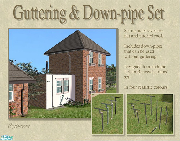 Sims 2 — Guttering & Drainpipes by Cyclonesue — Give your buildings more realism with some guttering and drainpipes