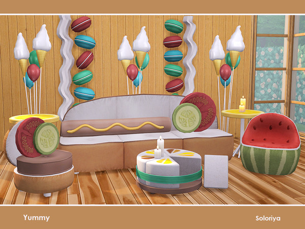 Sims 4 — Yummy by soloriya — A set of "delicious" furnitre for your any rooms. Includes 11 objects, has