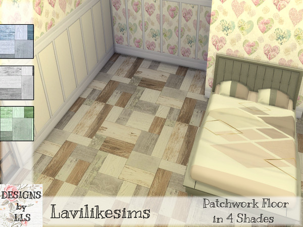 Sims 4 — Patchwork Floors by lavilikesims — by Lavilikesims Basegame friendly 4 swatches (brown, blue, green and grey)