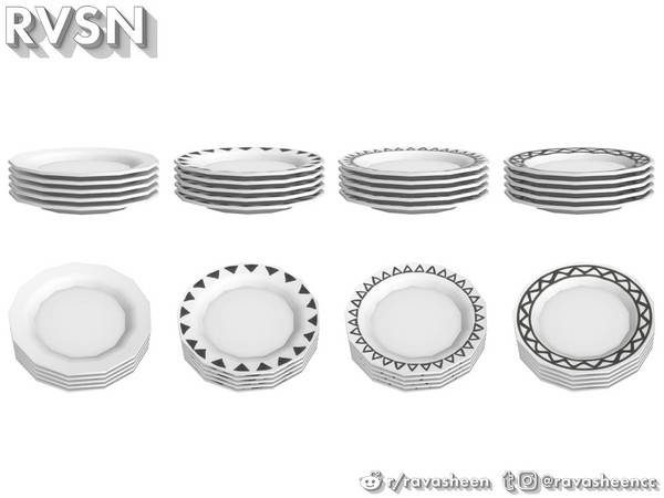 Sims 4 — Simmer Down Plates by RAVASHEEN — The stacked plates are perfect to display in the open shelving of the Simmer