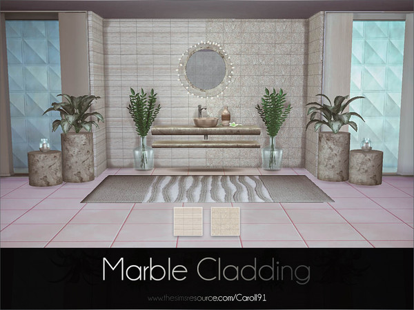 Sims 4 — Marble Cladding by Caroll912 — A marble-like wall cladding in two textured, greyish-beige recolours. Most