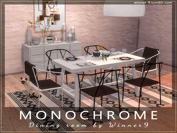Sims 4 — Monochrome Dining Room by Winner9 — Dining room in classic monochromatic colors. This set contains: 1) Chair 2)