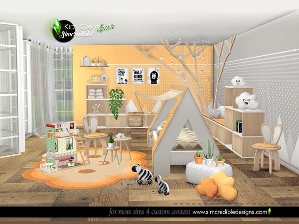 Sims 4 — Kids Camping decor by SIMcredible! — Add ons to enhance your sim kids and toddlers rooms cuteness. This set has