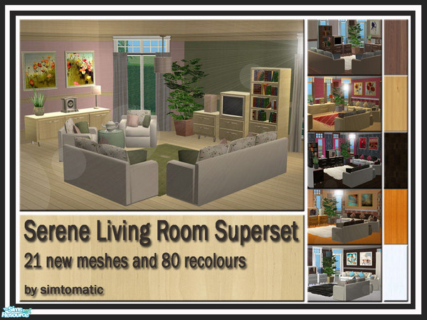Sims 2 — Serene Living Room SUPERSET by simtomatic — All mesh and recolour files are collected together here for you to