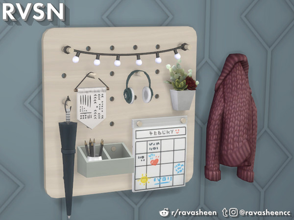 Sims 4 — Peg To Differ - Entryway Set by RAVASHEEN — This entryway add-on is part of the 'Peg To Differ' pegboard series