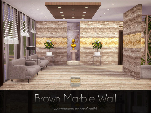 Sims 4 — Brown Marble Wall by Caroll912 — A single recolour marble-like in a brown tone and a single orange stripe on
