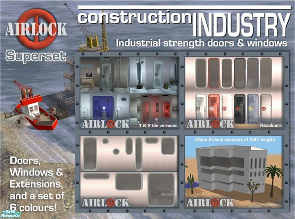 Sims 2 — Airlock Superset by Cyclonesue — Doors (mixture of 1 and 2-tile), arches, windows (including extendible windows)