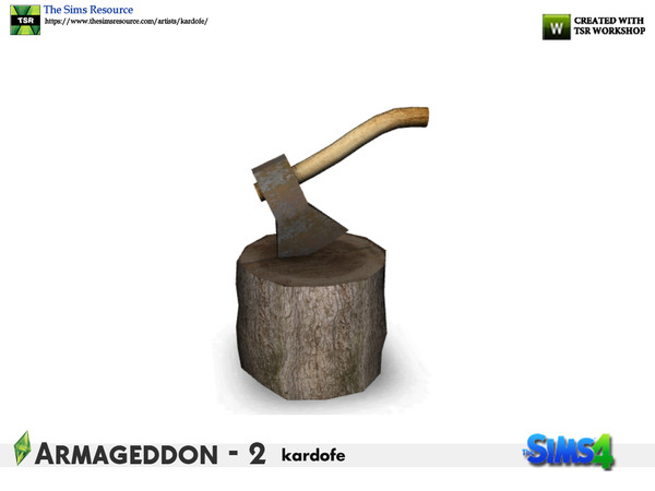 Sims 4 — kardofe_Armageddon_Tree stump by kardofe — Tree stump with a nailed axe, ideal for making firewood out of any