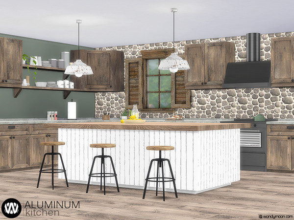 Sims 4 — Aluminum Kitchen by wondymoon — Aluminum rustic style kitchen! Have fun! - Set Contains * Stove * Stove Hood * 2