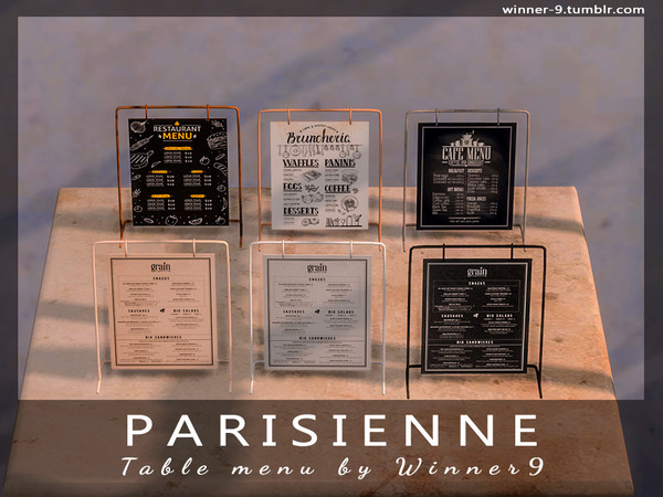 Sims 4 — Parisienne Table menu by Winner9 — Table menu from my cafe dining set Parisienne, you can find it easy in your