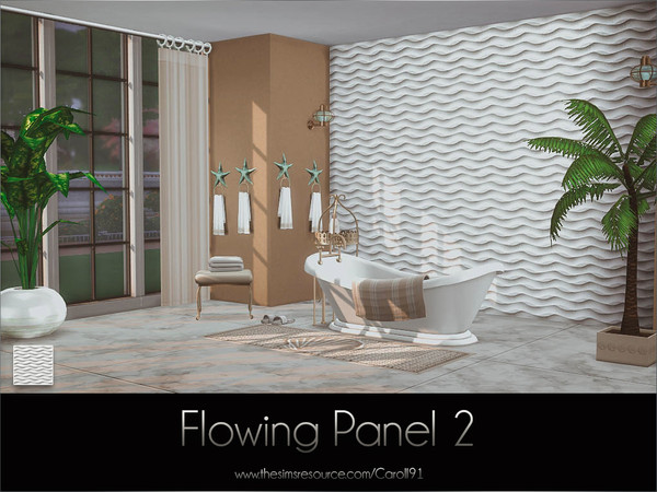Sims 4 — Flowing Panel 2 by Caroll912 — A single recolour white,3D-like wall panel. Suitable for indoor use.