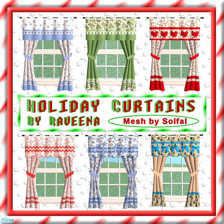 Sims 2 — Holiday Curtains Set by Raveena — Festive holiday curtains. You need solfal's curtain mesh for these objects to