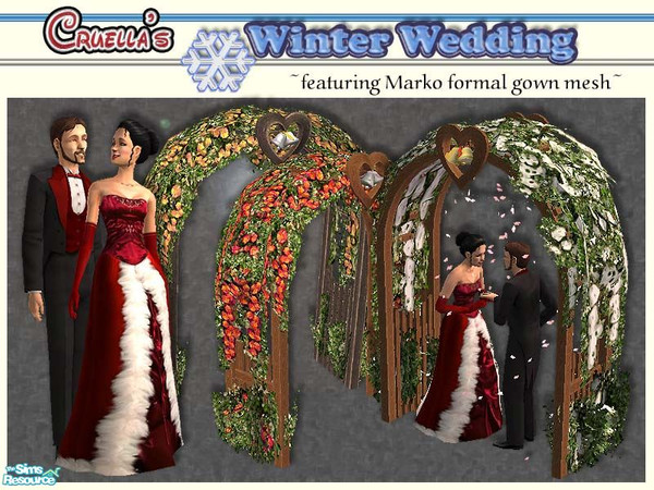 Sims 2 — am_WinterWedding by Cruella — Beautiful Trellis' and Winter Bride and Groom formal wear.