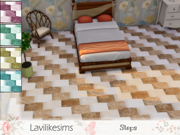 Sims 4 — Steps by lavilikesims — A stepped floor pattern tile in 5 swatches Pink, Brown, Light Brown, Green, Blue