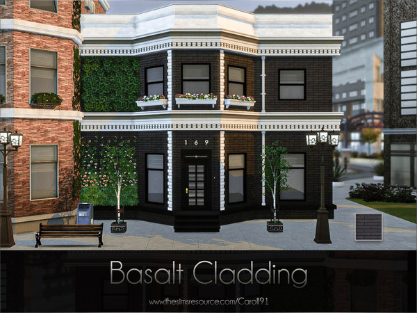 Sims 4 — Basalt Cladding by Caroll912 — A single recolour basalt-like brick wall in greyish-black tones. Suitable for