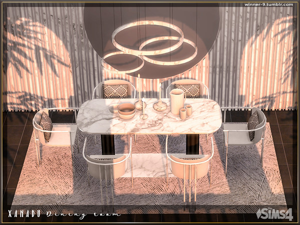 Sims 4 — Xanadu Dining room by Winner9 — Luxury and elegant dining room with marble and glass details and modern