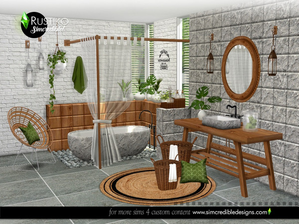 Sims 4 — Rustiko [patreon] by SIMcredible! — Mixing classy and rustic styles, we brought this new bathroom for your sims.