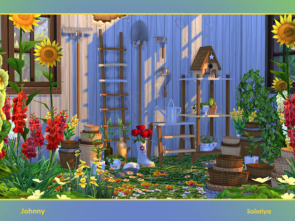 Sims 4 — Johnny by soloriya — A set of garden supplies. Includes 10 objects, has 4 color variations. Items in the set: