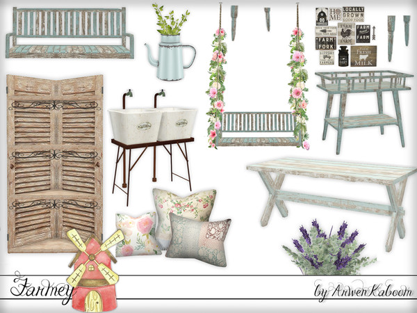 Sims 4 — Farmey 2 by ArwenKaboom — Second set for the themed weeks. This set contains: Loveseat with legs and vines for