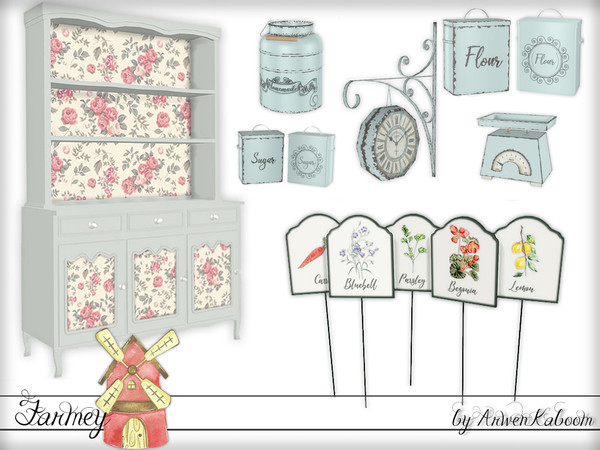 Sims 4 — Farmey by ArwenKaboom — First set for the themed weeks. This one contains: 5 different garden tags Cabinet 2