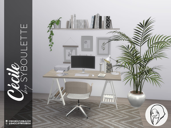 Sims 4 — Cecile Office Set by Syboubou — This natural, bright a cute office will allow your Sim to play, work, draw or