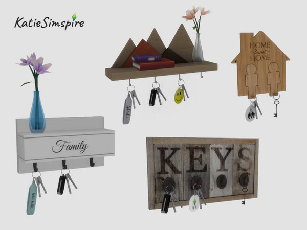 Sims 4 — Key Holder set by Katiesimspire — Customise your own key holder with different keys: car keys, old key, keys