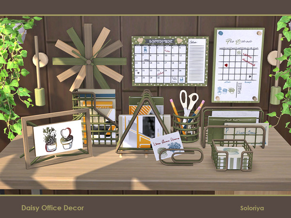 Sims 4 — Daisy Office Decor by soloriya — A set of decorative items for your office rooms. Includes 10 objects, has 2