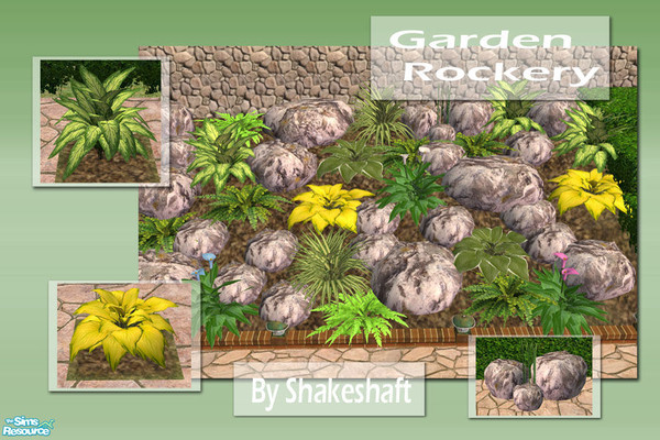 Sims 2 — Garden Rockery by Shakeshaft — Build a colourful rockery for your sims gardens, set includes rocks and shrubs