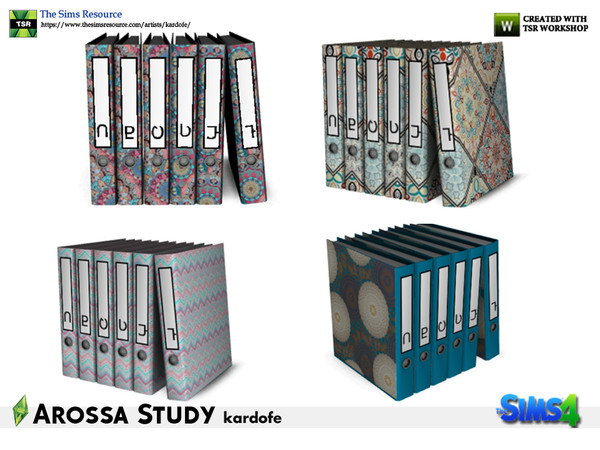 Sims 4 — kardofe_Arossa Study_File by kardofe — Set of six ring binders, decorated in four different options 