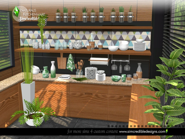 Sims 4 — Naturalis kitchenware by SIMcredible! — This is a set full of clutter and utensils for your sim homes get that