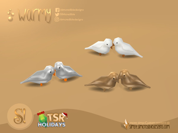 Sims 4 — Holiday Wonderland - Warmy birds sculpture by SIMcredible! — by SIMcredibledesigns.com available at TSR 3 colors