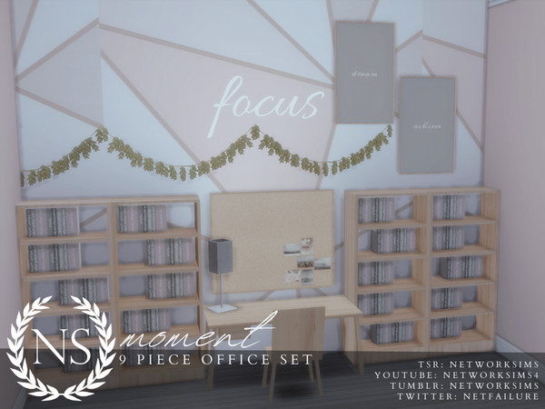 Sims 4 — Moment Office - Networksims by networksims — A modern office set with 9 pieces, all in soft greys and pinks.