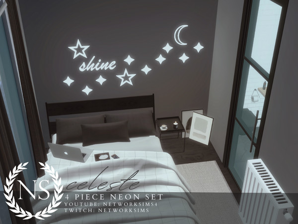 Sims 4 — Celeste Neons - Networksims by networksims — A set of four small, celestial-themed neon lights.