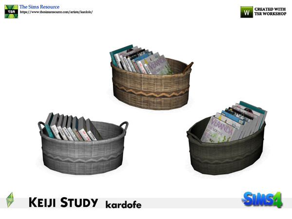 Sims 4 — kardofe_Keiji Study_Basket with books by kardofe — Basket with magazines, in three color options 