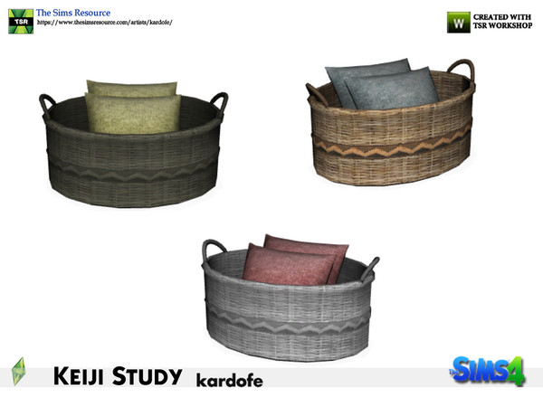 Sims 4 — kardofe_Keiji Study_Basket with cushions by kardofe — Basket with cushions, in three color options 
