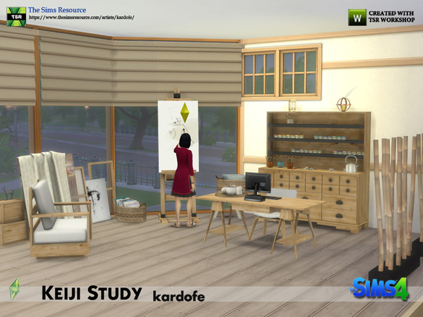 Sims 4 — kardofe_Keiji Study by kardofe — Set of twelve new meshes, to decorate a japandi style studio, with simple lines