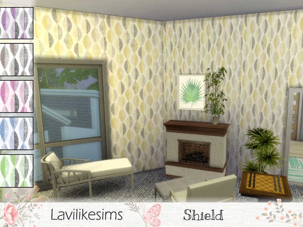 Sims 4 — Shield by lavilikesims — A geometric, oval design wallpaper print Yellow, Purple, Gray, Pink, Blue, Green