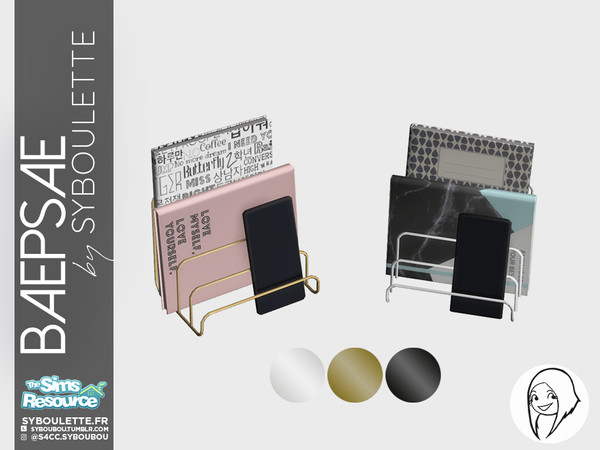 Sims 4 — Baepsae set - Desk organizer by Syboubou — Desk organizer clutter with three metal colors and two different