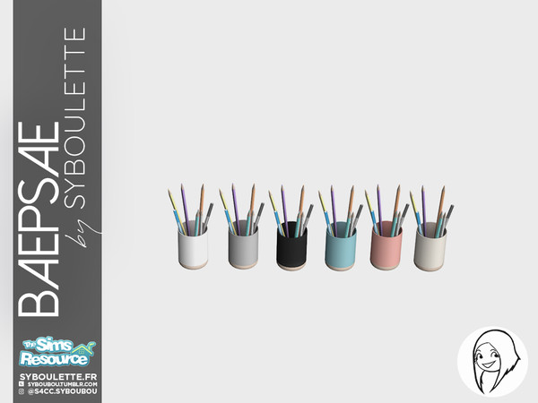 Sims 4 — Baepsae set - Pen holder by Syboubou — Pen holder available in 6 colors to decorate.
