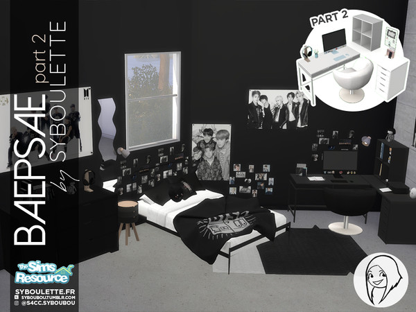 Sims 4 — Baepsae set - Kpop bedroom (part 2) by Syboubou — This is a set in 3 parts to create a bedroom with a desk area