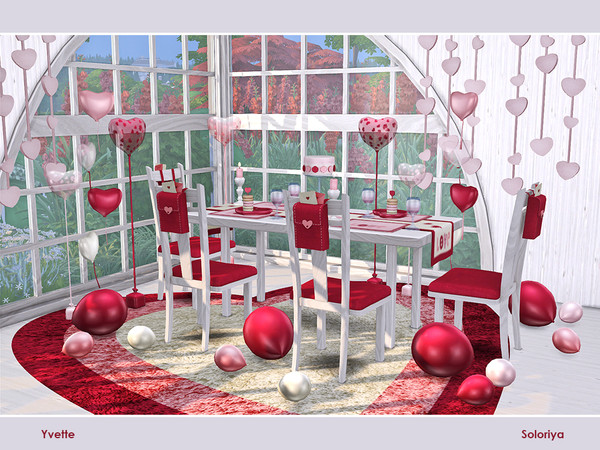 Sims 4 — Yvette by soloriya — A set for romantic dates. Includes 11 objects, has red, pink and white colors. Items in the