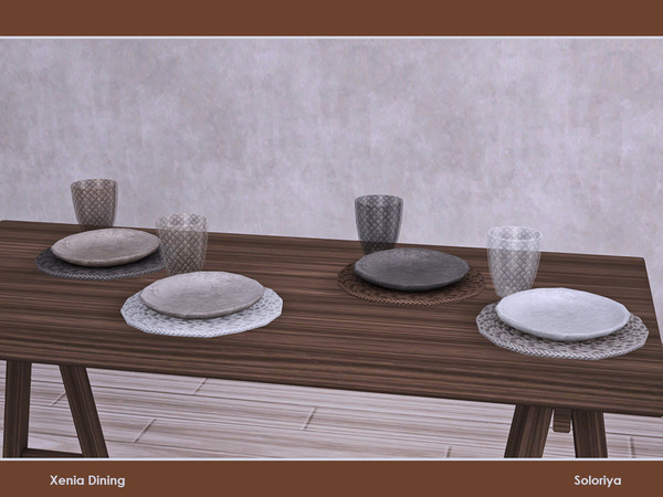 Sims 4 — Xenia Dining. Plate with Glass by soloriya — Plate with glass. Part of Xenia Dining set. 4 color variations.