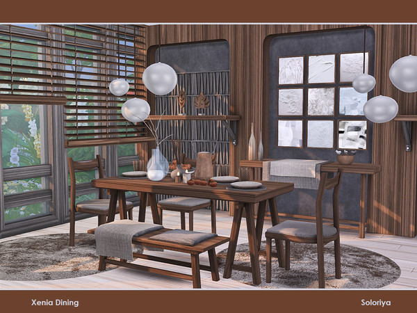 Sims 4 — Xenia Dining by soloriya — A set of furniture for your dining rooms. Includes 11 objects: --dining table,