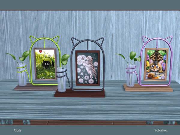 Sims 4 — Cats. Cat Frame with Plant by soloriya — Cat frame with plant. Part of Cats set. 3 color variations. Category: