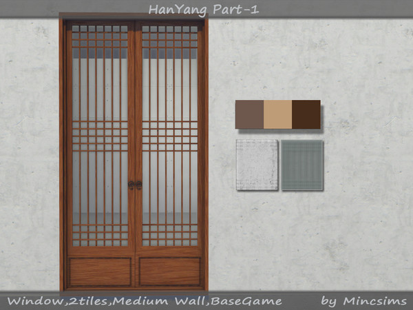 Sims 4 — HanYang Window 2Tiles by Mincsims — for medium wall 6 swatches(3 wood textures, 2 glass textures)