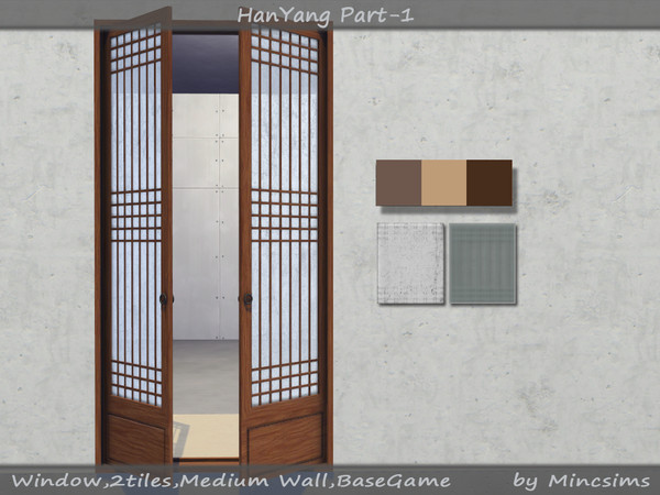 Sims 4 — HanYang Open Window 2Tiles by Mincsims — for medium wall 6 swatches(3 wood textures, 2 glass textures)