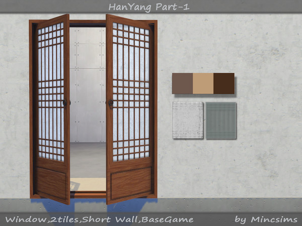 Sims 4 — HanYang Open Window 2Tiles by Mincsims — for short wall 6 swatches(3 wood textures, 2 glass textures)