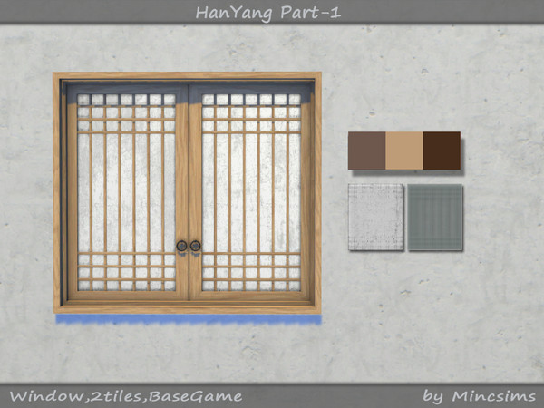 Sims 4 — HanYang Small Window 2Tiles by Mincsims — for short wall 6 swatches(3 wood textures, 2 glass textures)
